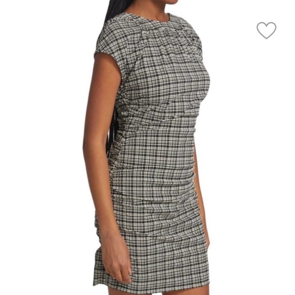 GANNI NWT Size 42 Mini Check Black Stretch Seersucker Gingham Minidress